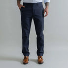 Ledbury Dark Navy Brushed Cotton Richmond Dress Chino Custom Pant — full front view, made to order in your choice of waist size and inseam