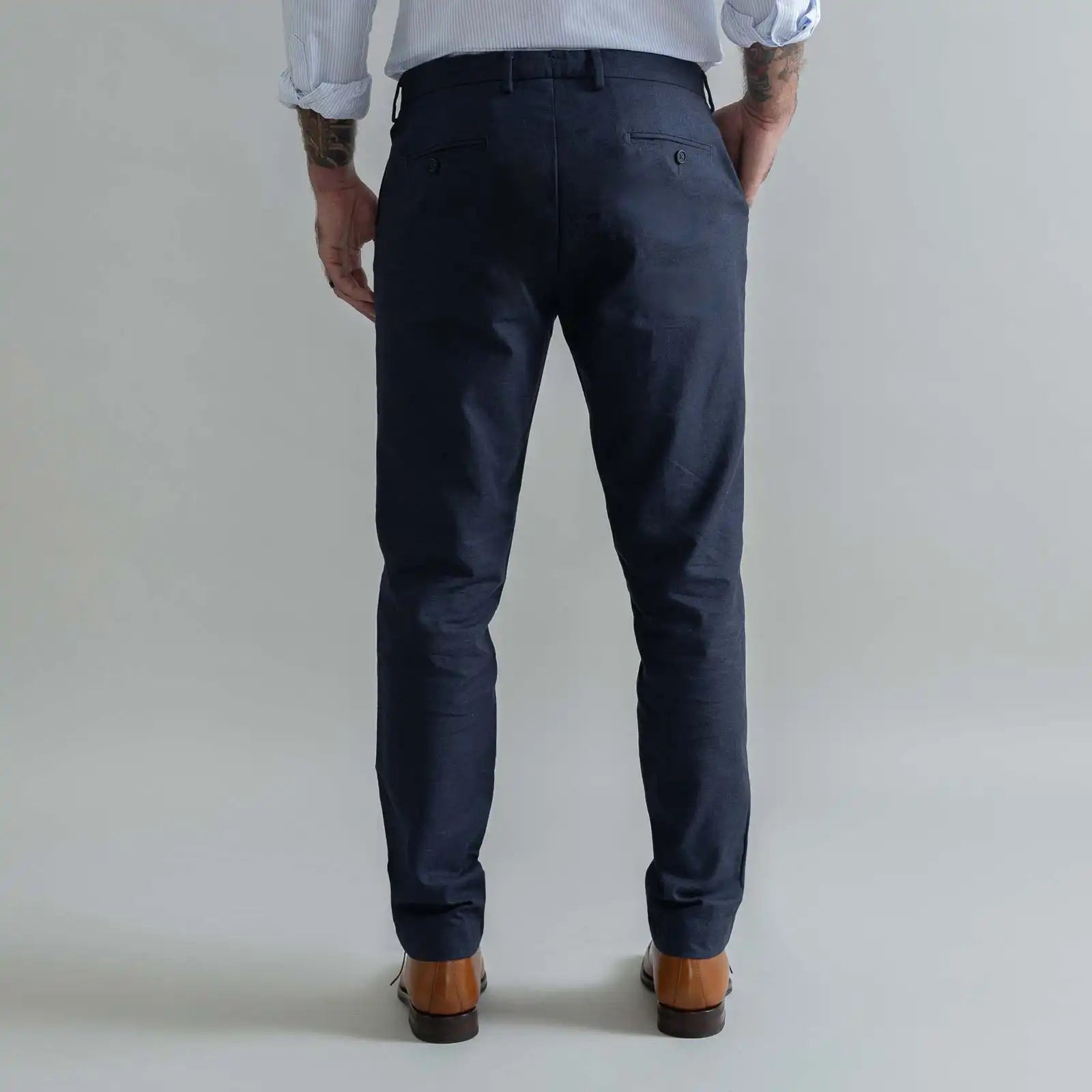 Ledbury Dark Navy Brushed Cotton Richmond Dress Chino Custom Pant — back view 
