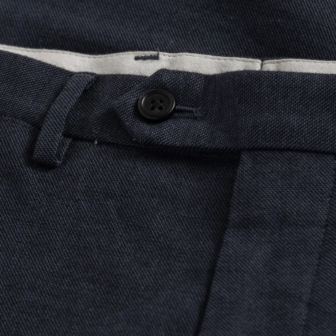 Ledbury Dark Navy Brushed Cotton Richmond Dress Chino Custom Pant — close-up of midweight brushed cotton tonal twill fabric