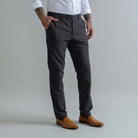 Ledbury Dark Brown Brushed Cotton Richmond Dress Chino Custom Pant — side view showing Richmond fit and tailored silhouette