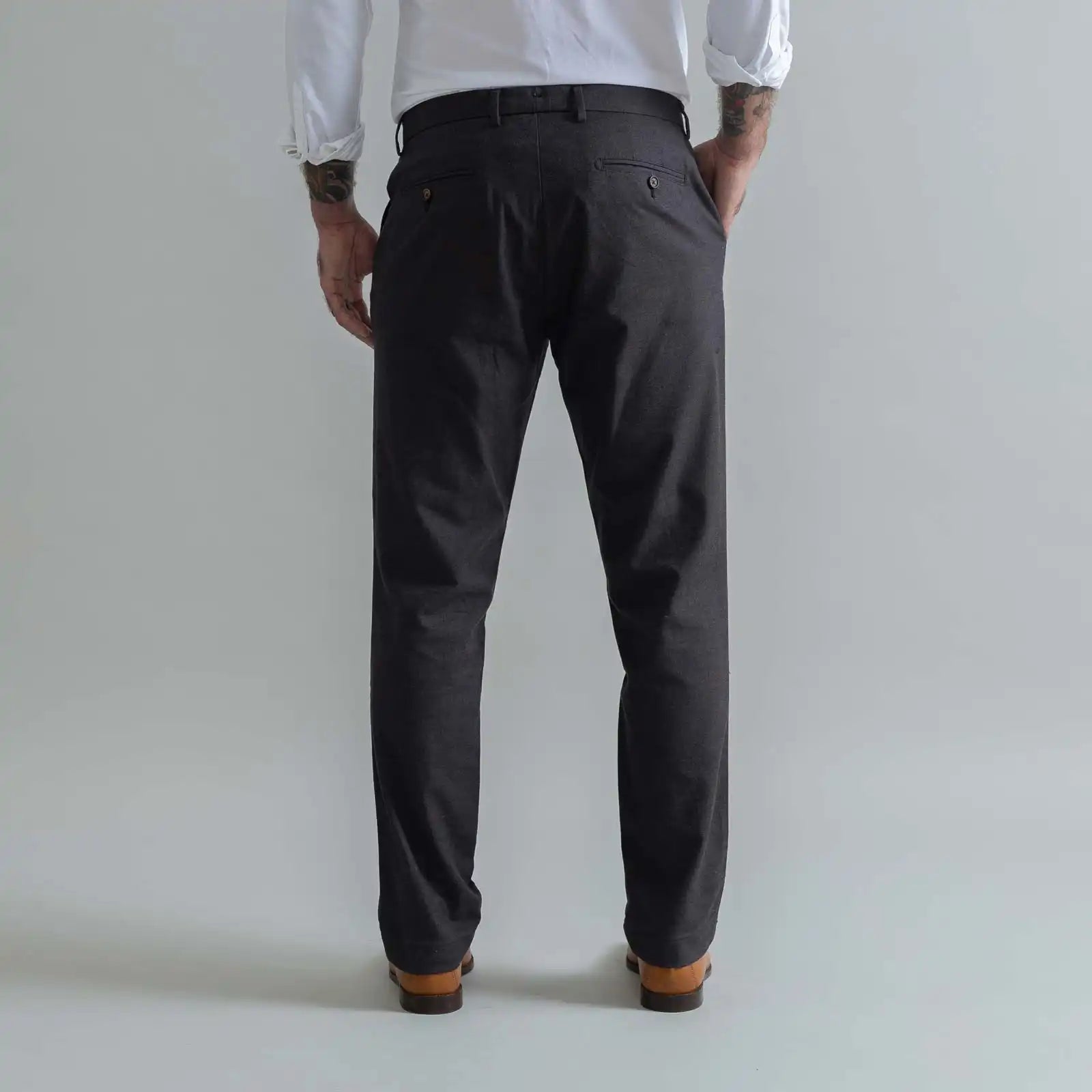 Ledbury Dark Brown Brushed Cotton Richmond Dress Chino Custom Pant — back view 
