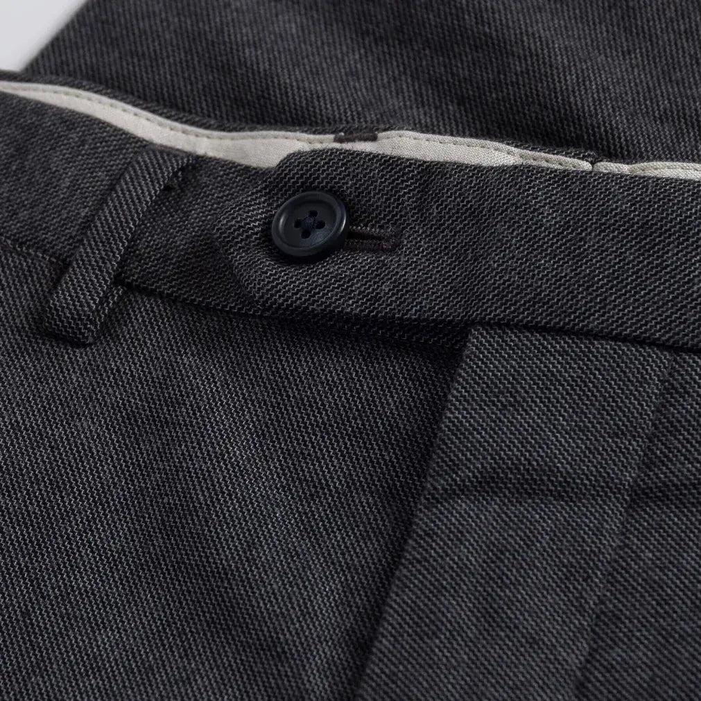 Ledbury Dark Grey Brushed Cotton Richmond Dress Chino Custom Pant — close-up of midweight brushed cotton tonal twill fabric