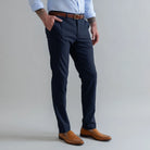 Ledbury Navy Performance Richmond Sport Chino Custom Pant — side view showing tailored Richmond fit and clean silhouette