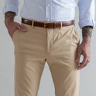Ledbury Khaki Performance Richmond Sport Chino Custom Pant front view showing pocket detail
