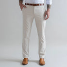 Ledbury Light Khaki Performance Richmond Sport Chino Custom Pant — full front view, moisture-wicking advanced polyester, made to order