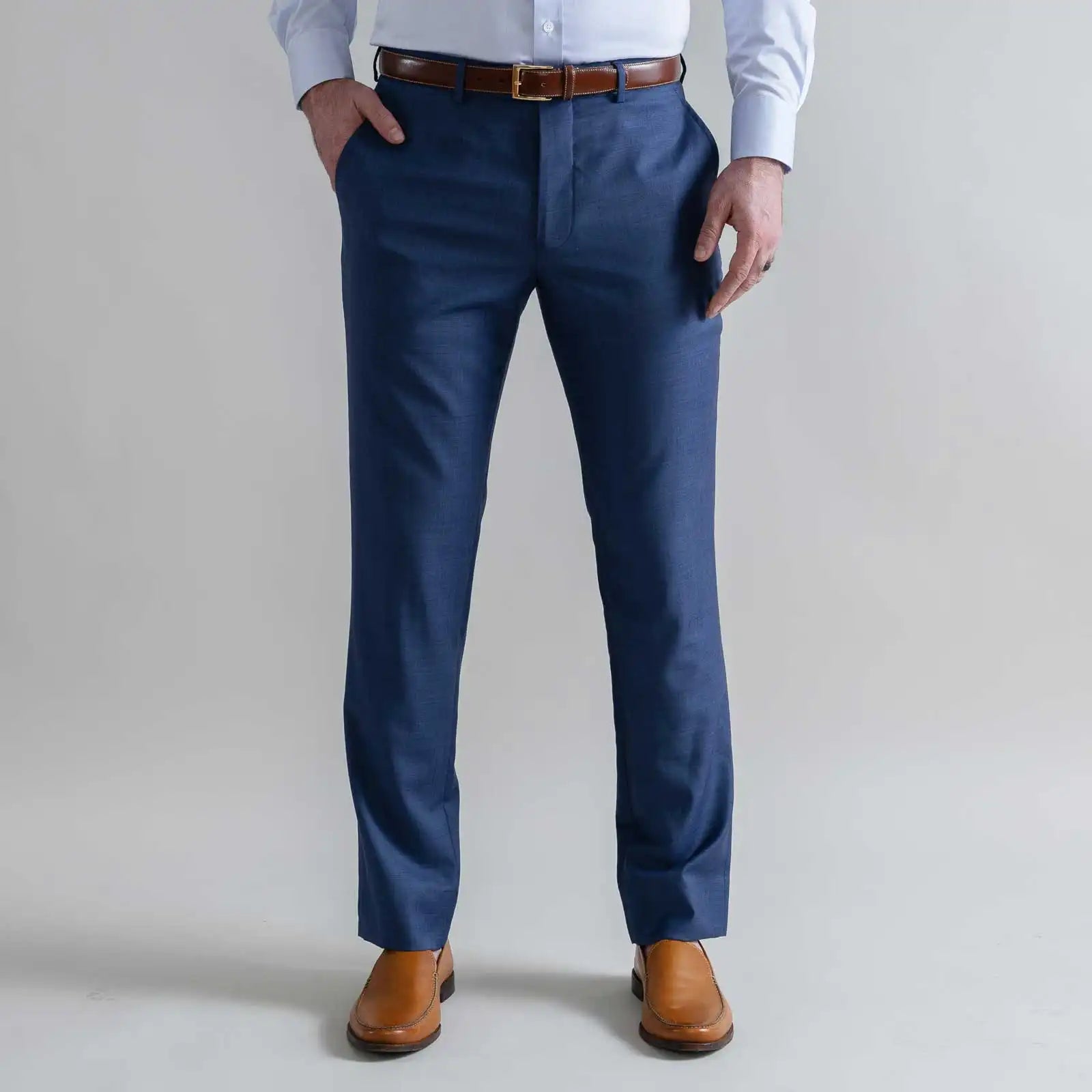 Ledbury Blue Richmond Custom Dress Pant — full front view, 100% wool, made to order in your choice of waist size and inseam