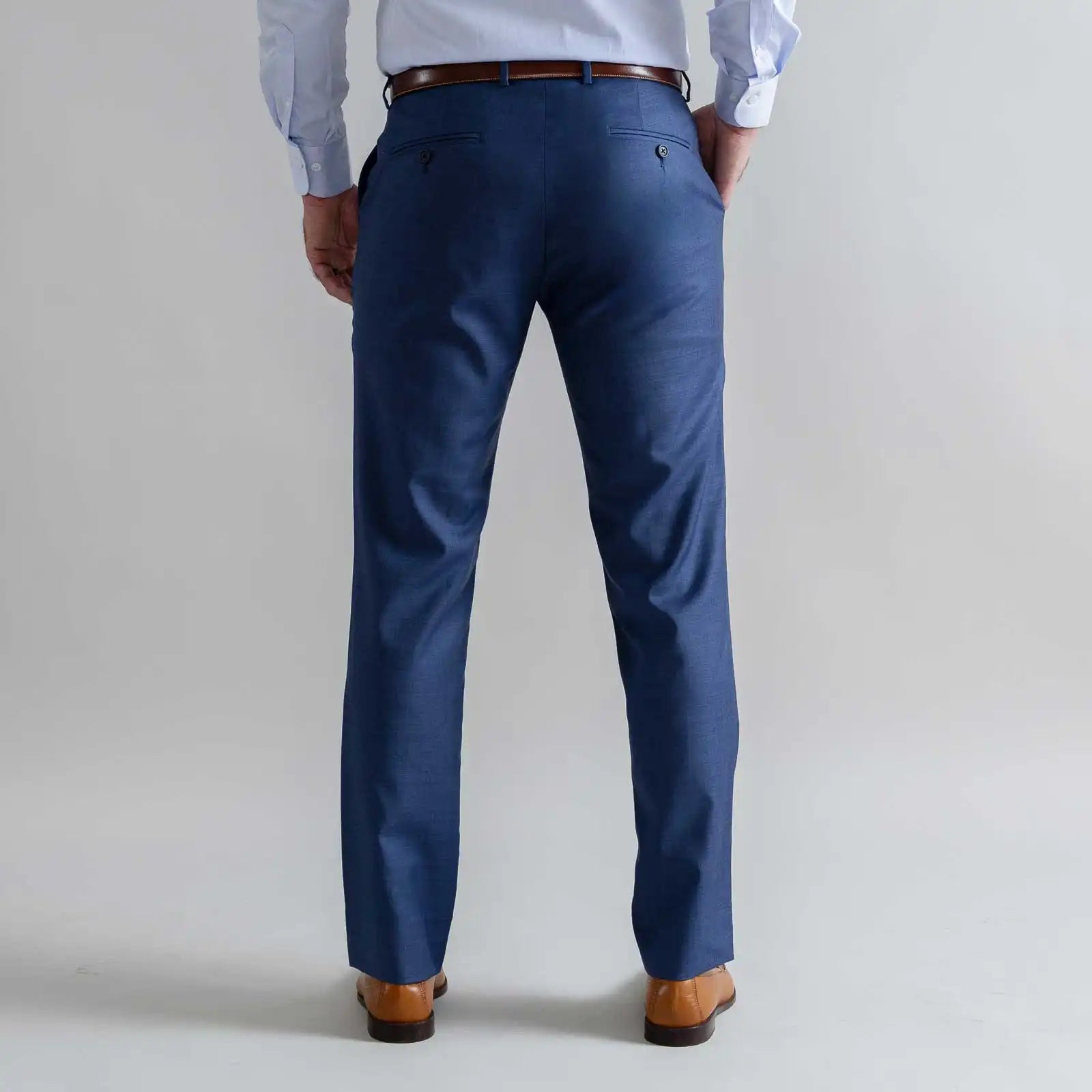 Ledbury Blue Richmond Custom Dress Pant — side view showing Richmond fit and tailored silhouette
