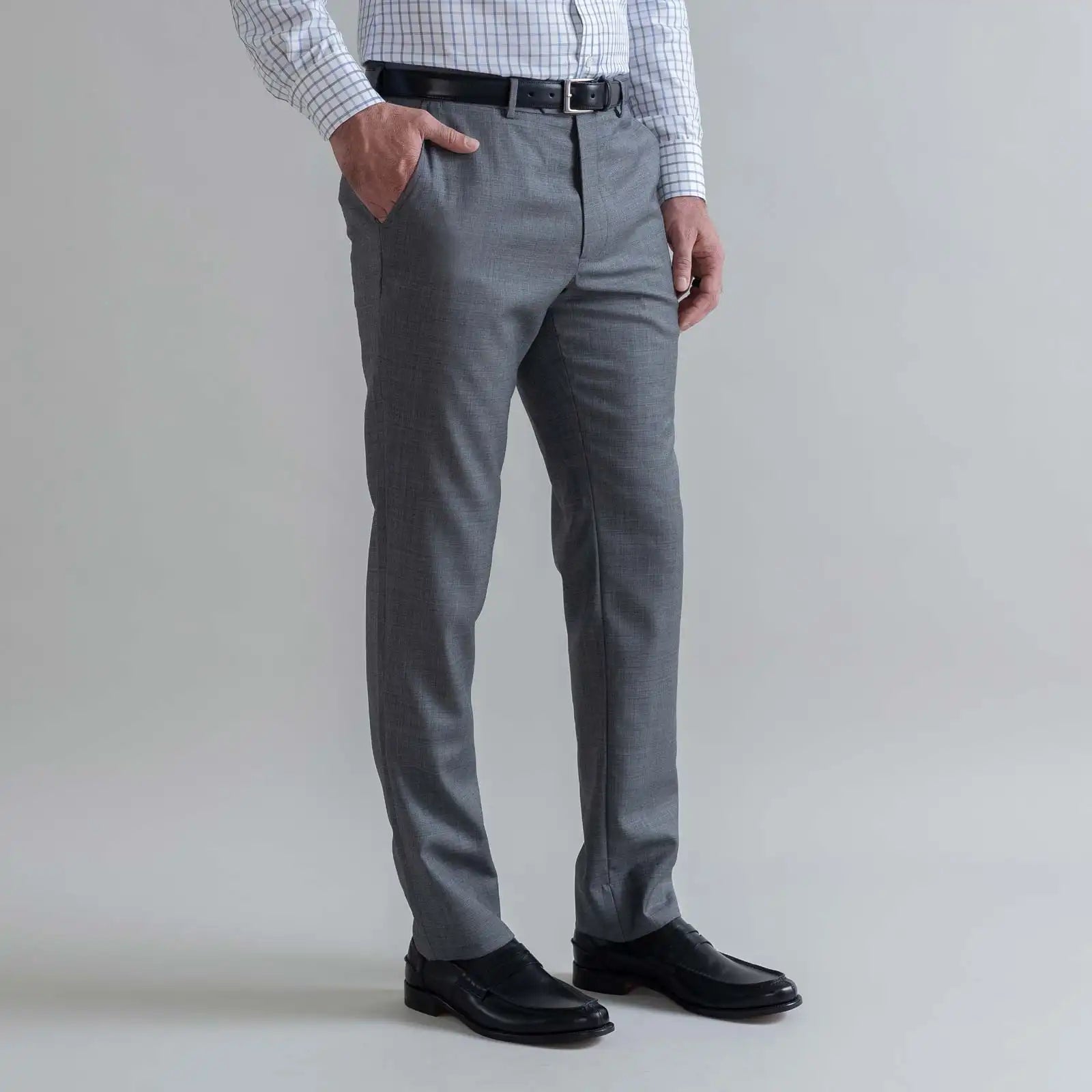 Ledbury Grey Richmond Custom Dress Pant — side view showing Richmond fit and tailored silhouette