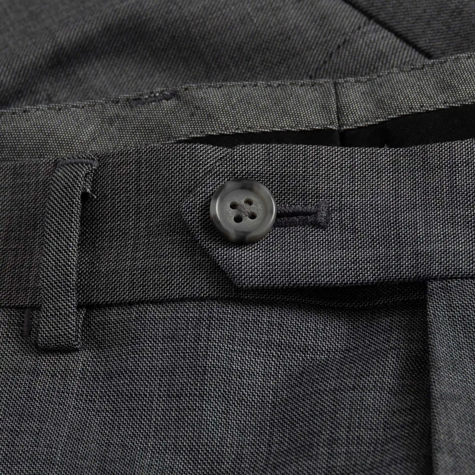 Ledbury Grey Richmond Custom Dress Pant — extended front button closure detail