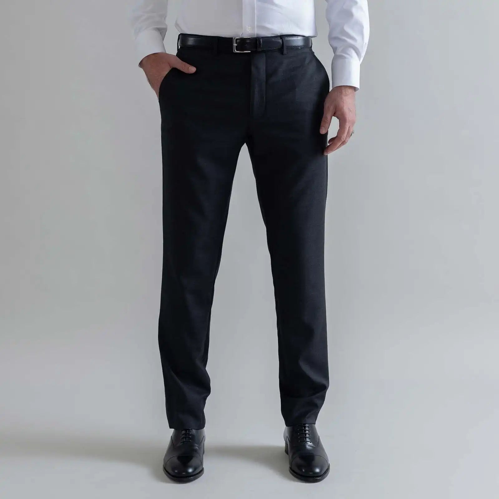 Ledbury Charcoal Richmond Custom Dress Pant — full front view, 100% wool, made to order in your choice of waist size and inseam