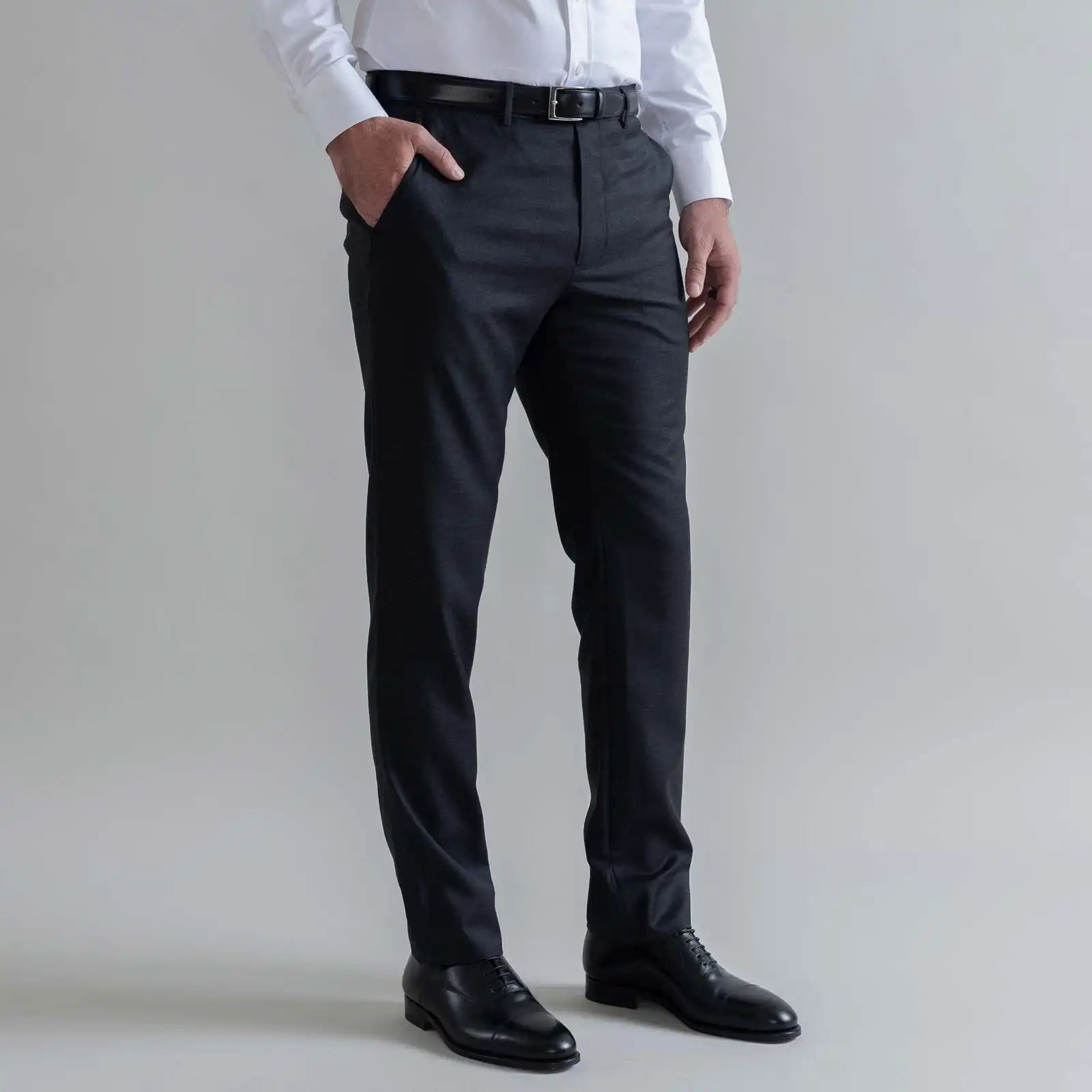 Ledbury Charcoal Richmond Custom Dress Pant — side view showing Richmond fit and tailored silhouette