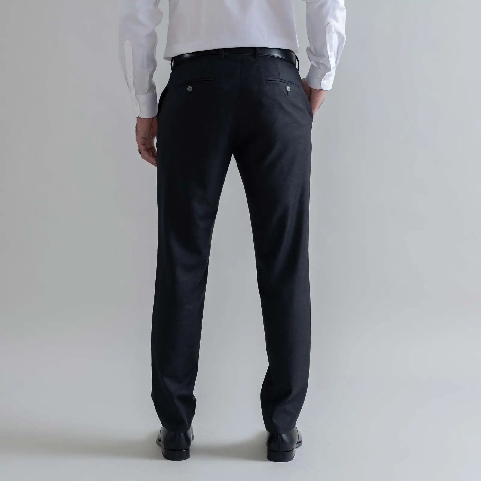 Ledbury Charcoal Richmond Custom Dress Pant — back view showing clean seat and blind hem detail