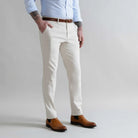 Ledbury Light Khaki Stretch Richmond Chino Custom Pant — side view showing Richmond fit and clean silhouette