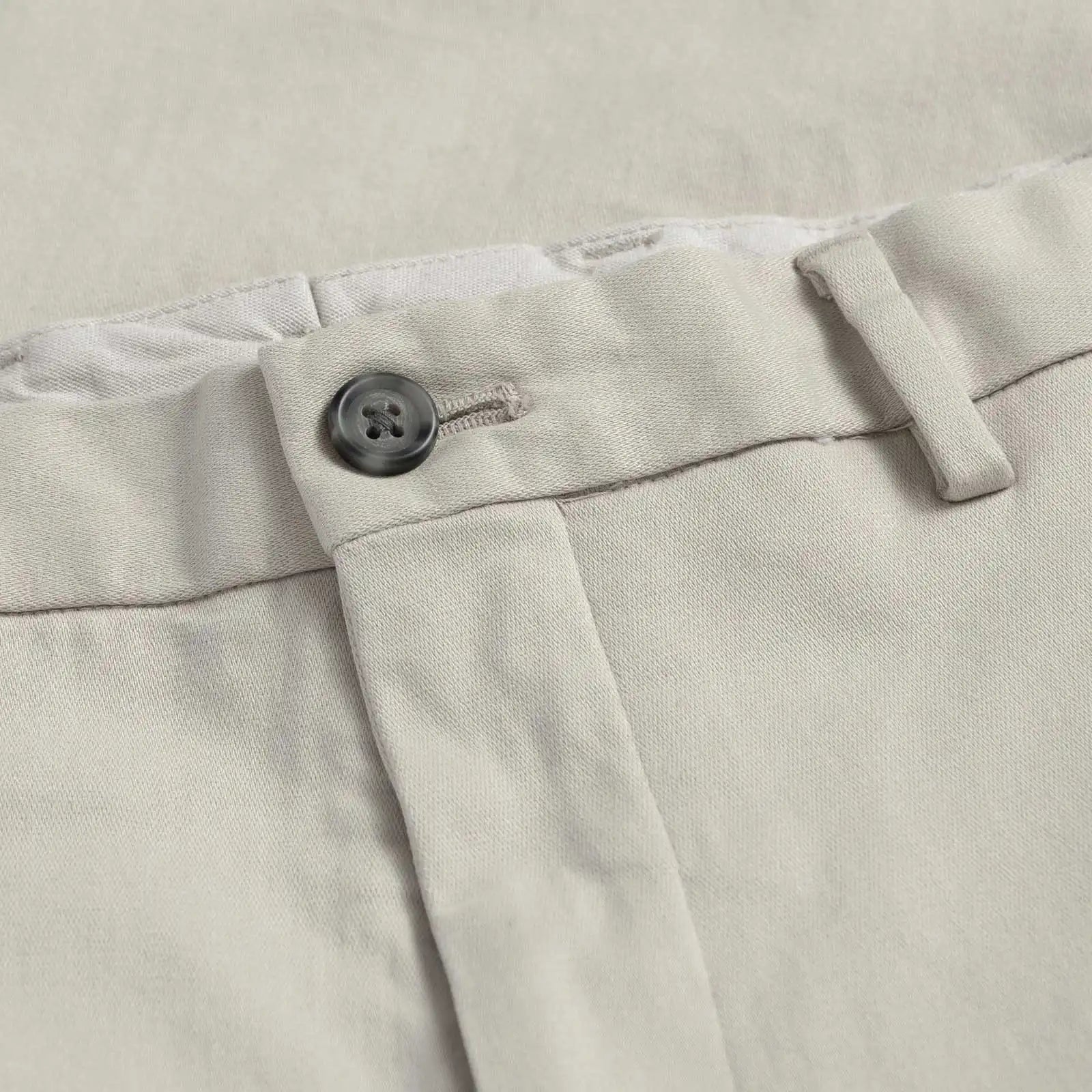 Ledbury Light Khaki Stretch Richmond Chino Custom Pant — waistband construction detail