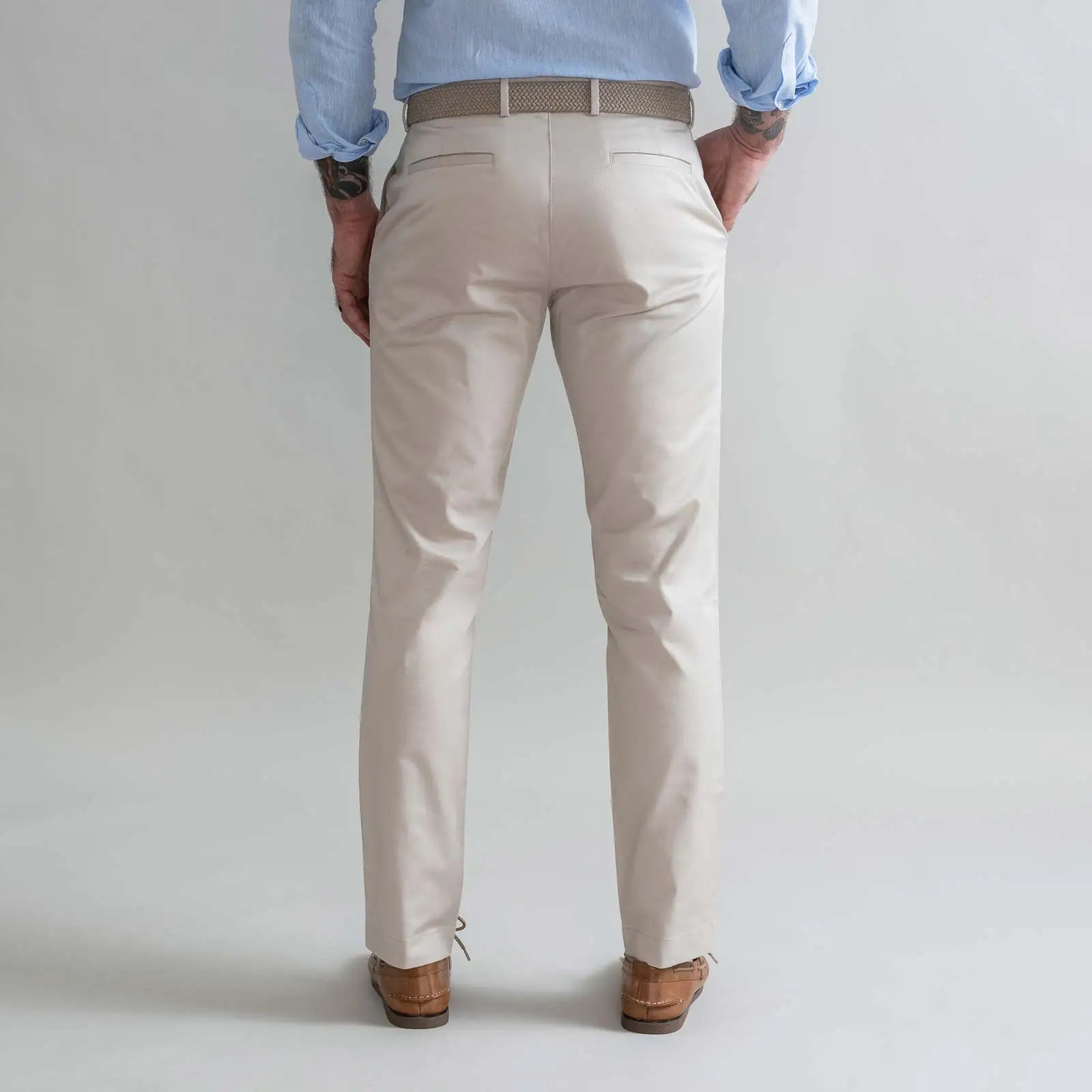 Tan Richmond Summer Chino custom pant - back view on model showing clean seat