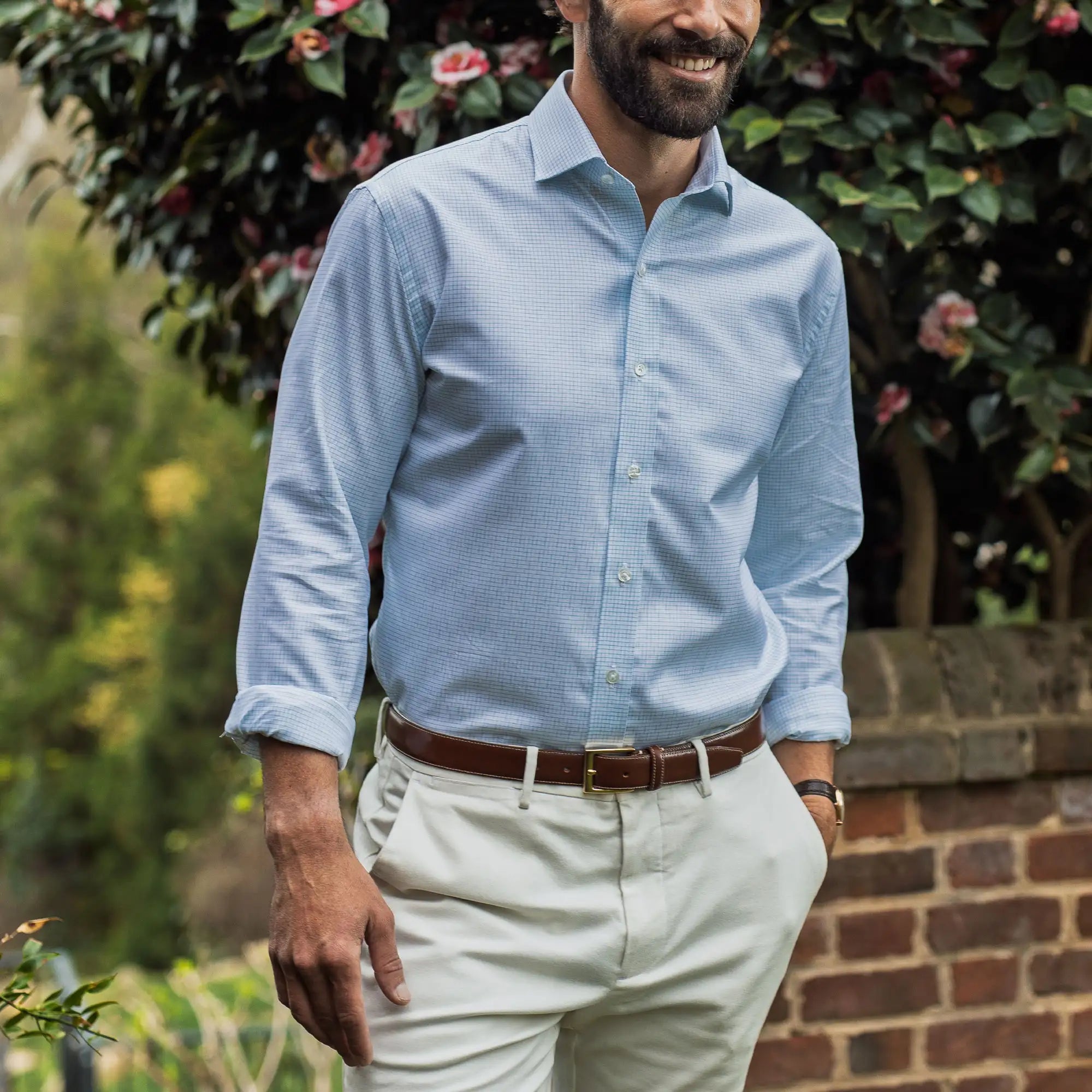 Leaf Kentland Check dress shirt styled - richly textured micro-check pattern