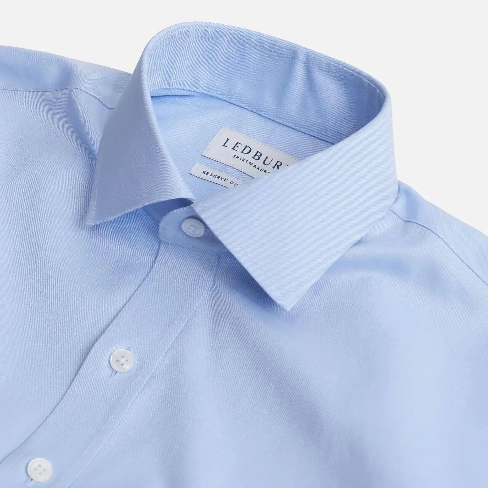 Light Blue King Fine Twill dress shirt collar detail - 80s 2-ply European twill fabric