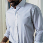 White fine twill shirt styled for business - wrinkle-resistant custom dress shirt