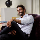 White shirt with smoke gray buttons styled - ultra-soft fine twill dress shirt