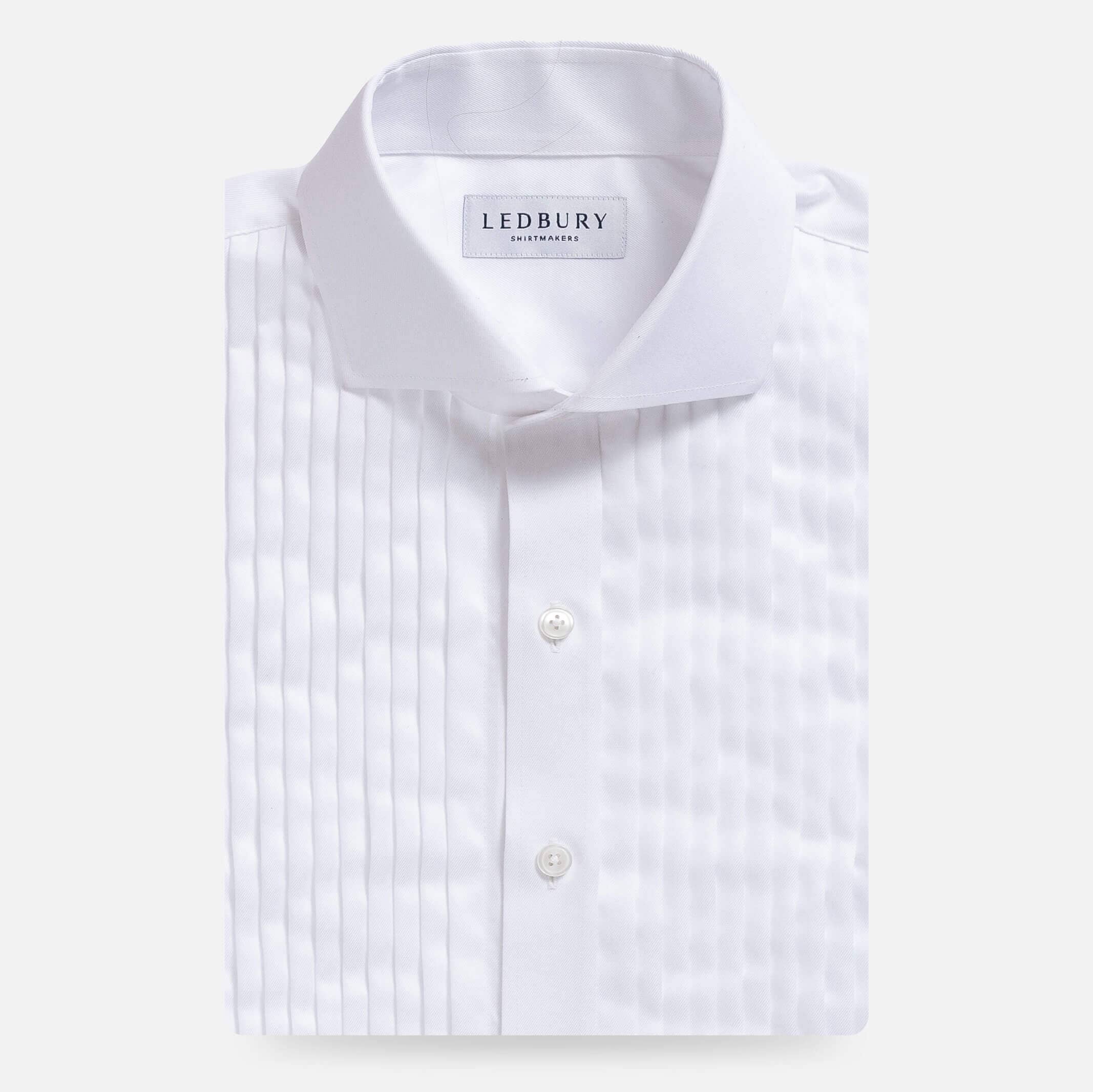 White pleated front tuxedo shirt - non-iron formal dress shirt flat lay