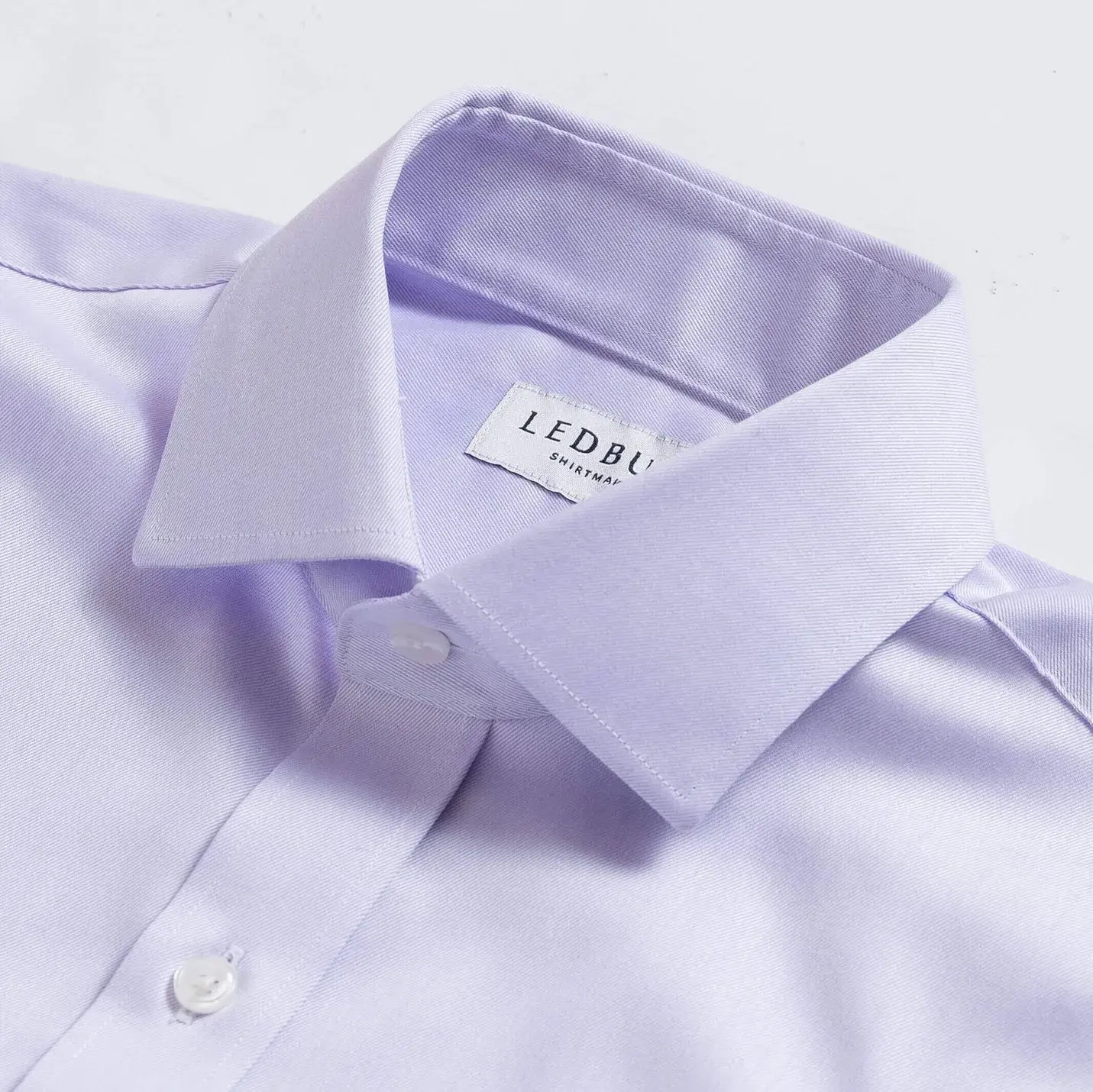 Lavender dress shirt collar detail - non-iron fine twill custom shirt