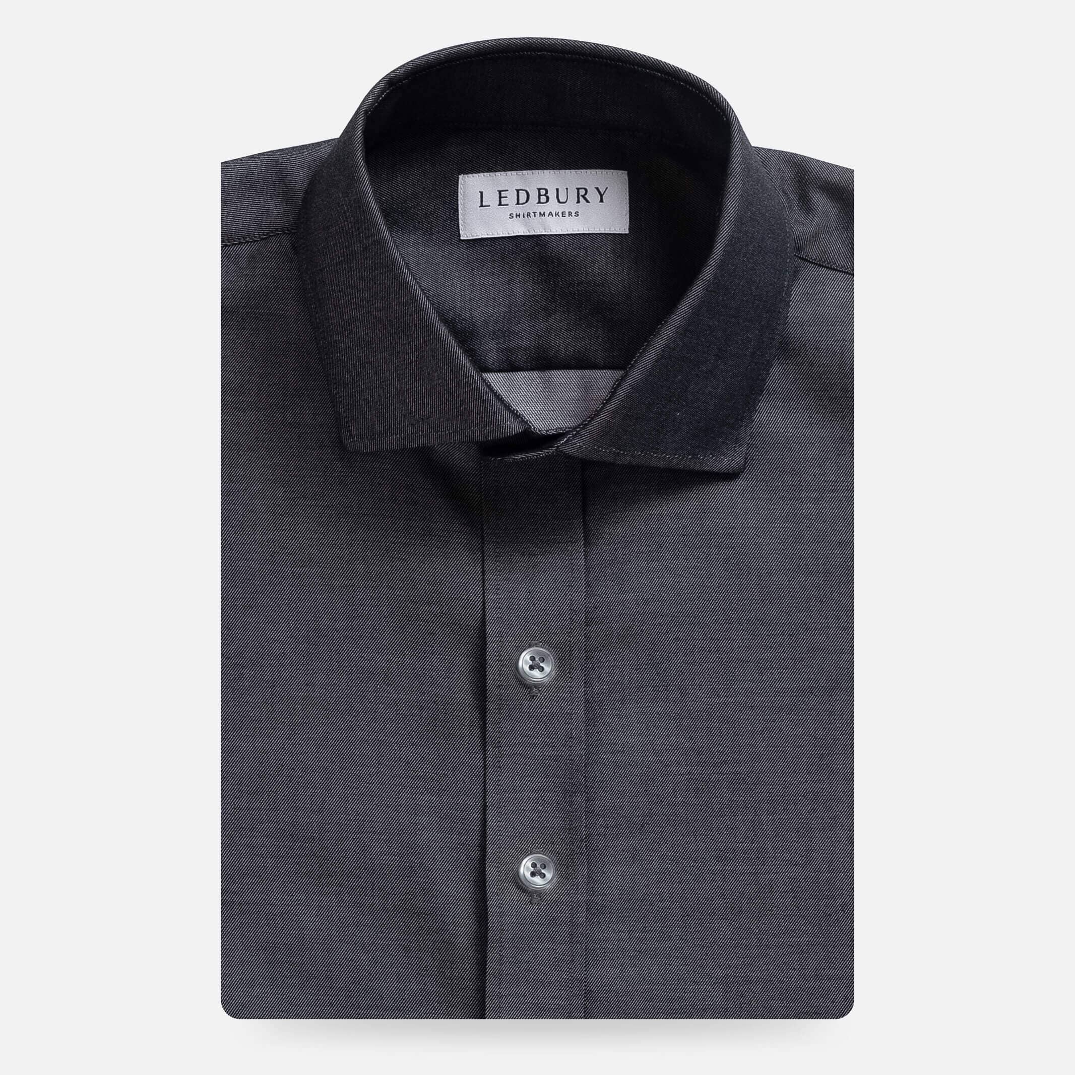 Charcoal grey non-iron dress shirt flat lay - wrinkle-free custom fit shirt