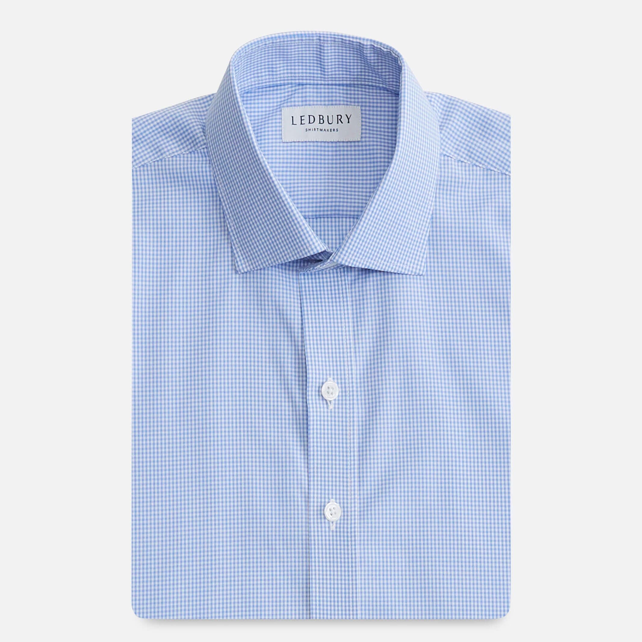 Blue micro gingham non-iron custom dress shirt - Ledbury Wheeler collection