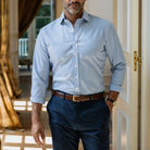 Custom fit gingham dress shirt lifestyle - guaranteed to fit perfectly