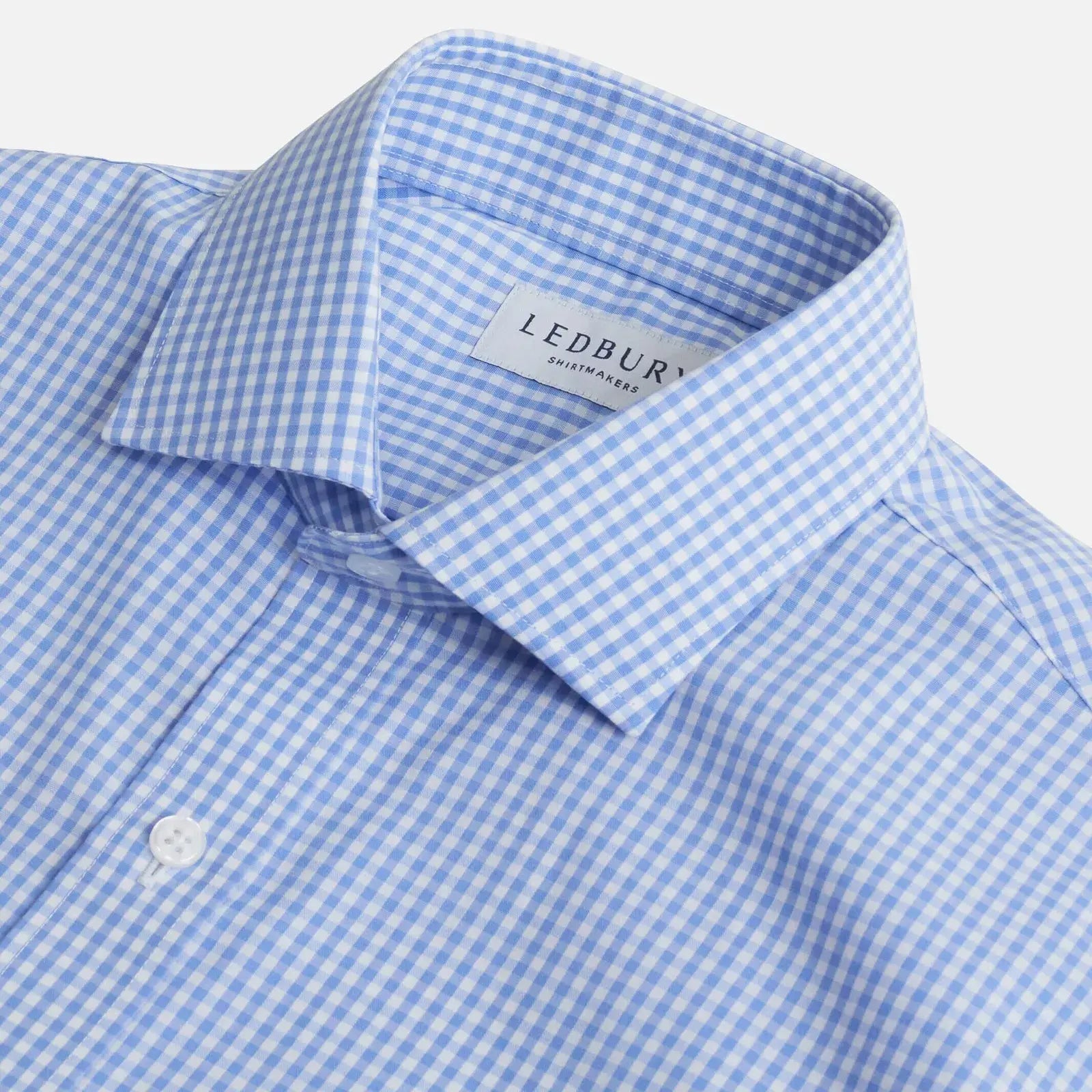 Non-iron gingham dress shirt collar detail - wrinkle-resistant finish