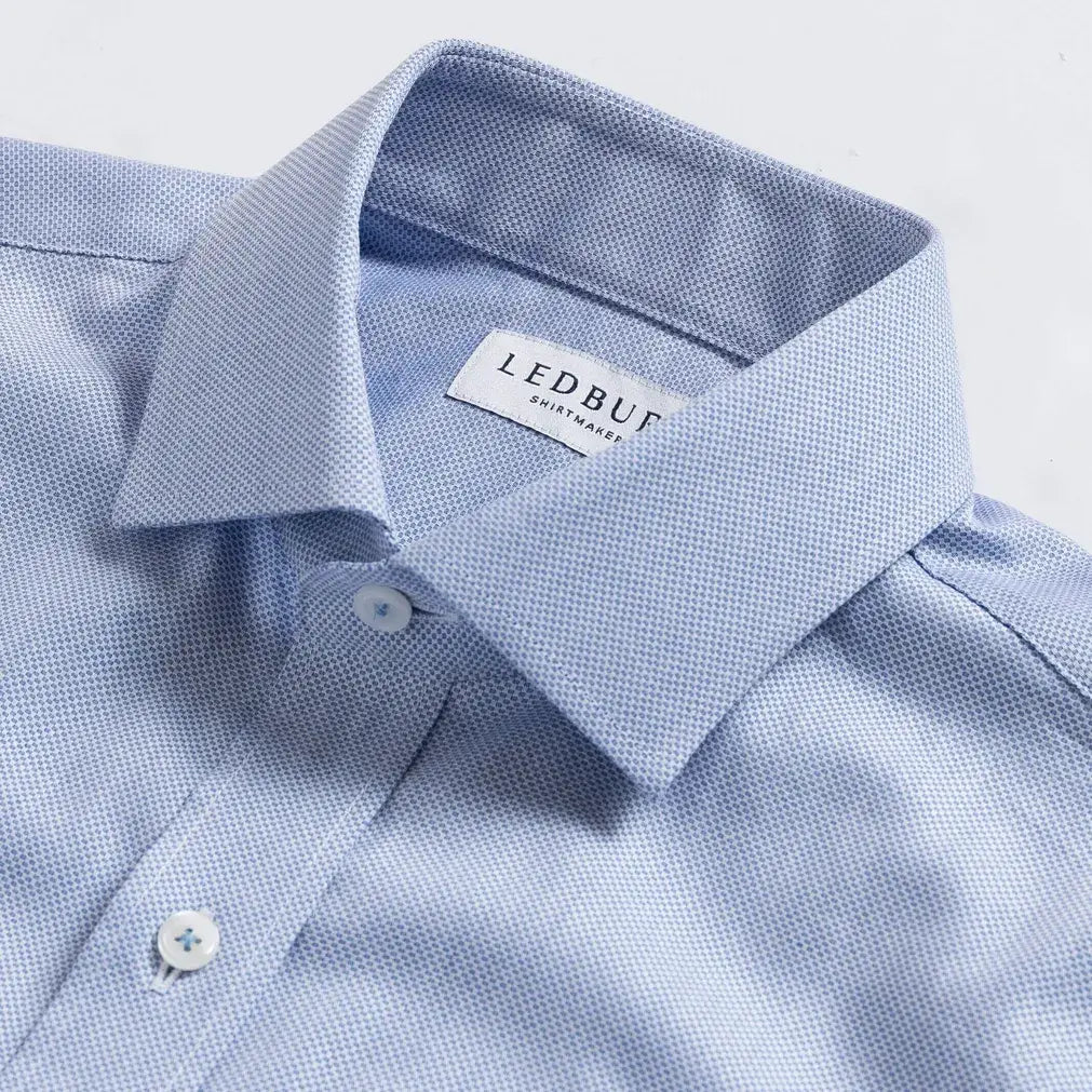 Light blue dress shirt with dobby weave collar detail