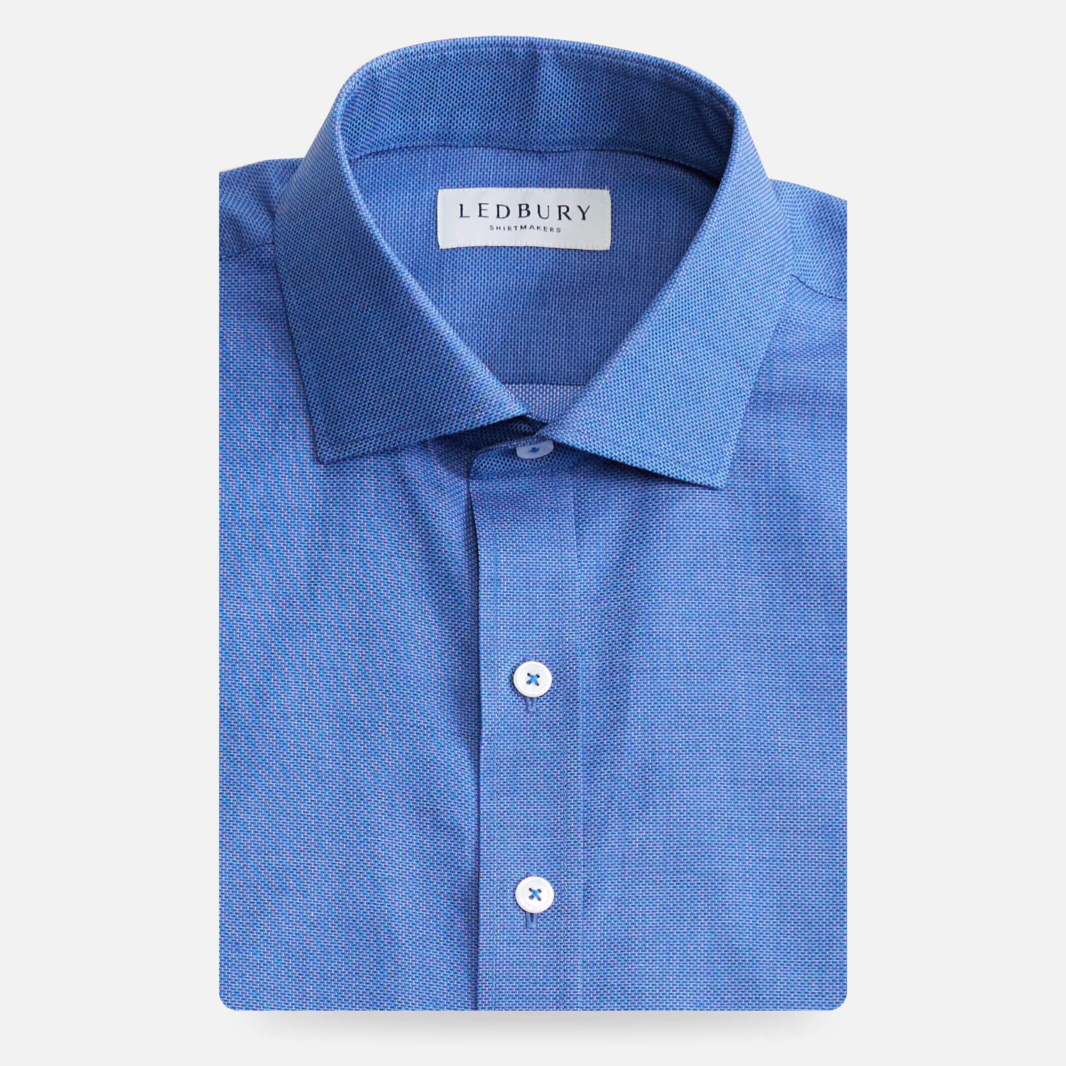 Royal blue textured weave custom dress shirt - Ledbury Caven