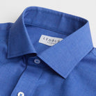 Custom dress shirt royal blue chambray effect fabric collar detail