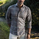 Man wearing soft brown flannel shirt - Hartmann custom fit casual shirt