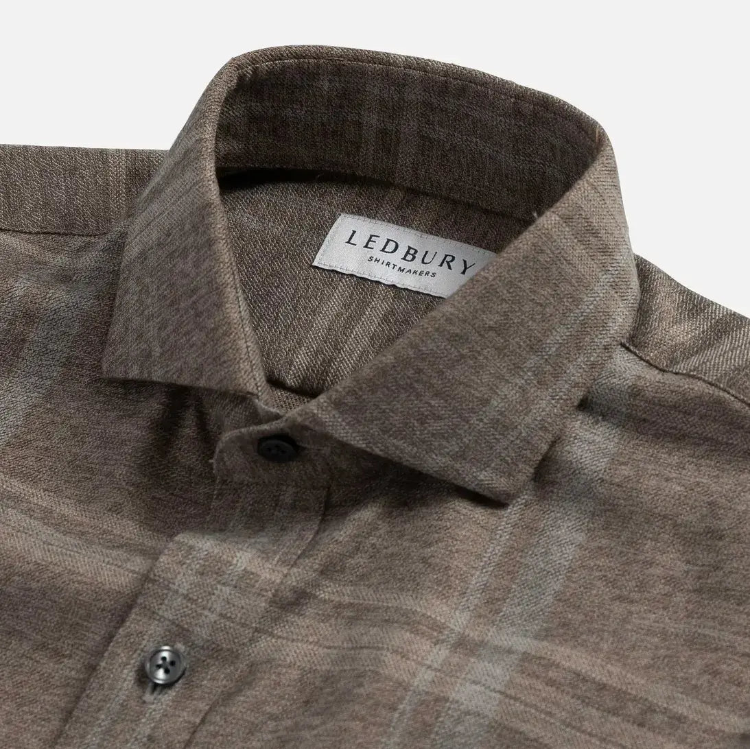 Soft brown flannel shirt collar detail - Portuguese flannel texture