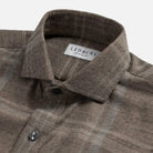 Soft brown flannel shirt collar detail - Portuguese flannel texture