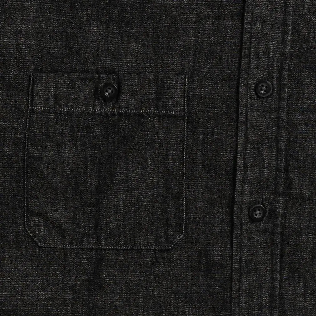 Washed black Slater utility shirt chest pocket detail - double button-through design