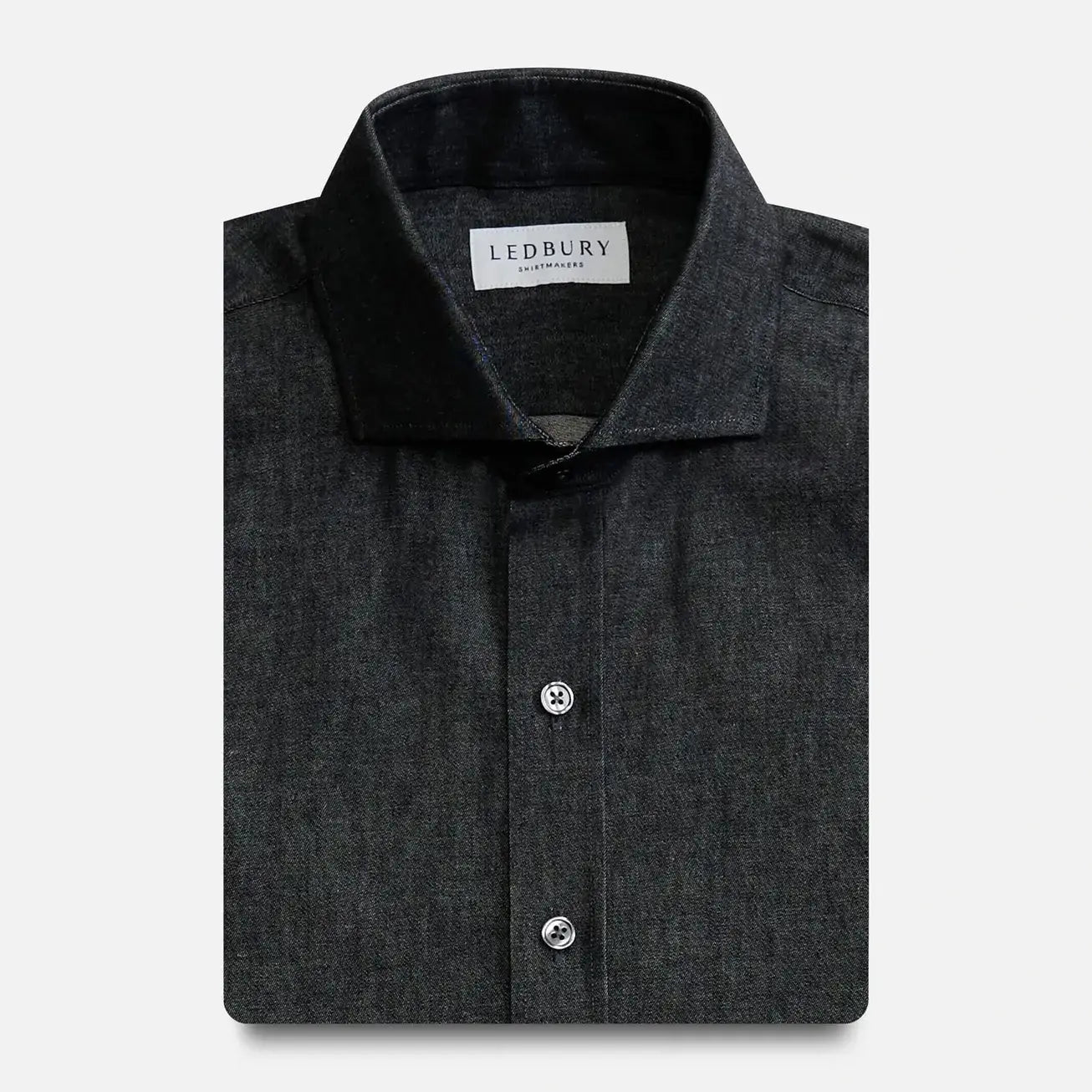 Washed black Slater denim shirt front view - 100% cotton custom casual shirt