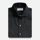 Washed black Slater denim shirt front view - 100% cotton custom casual shirt