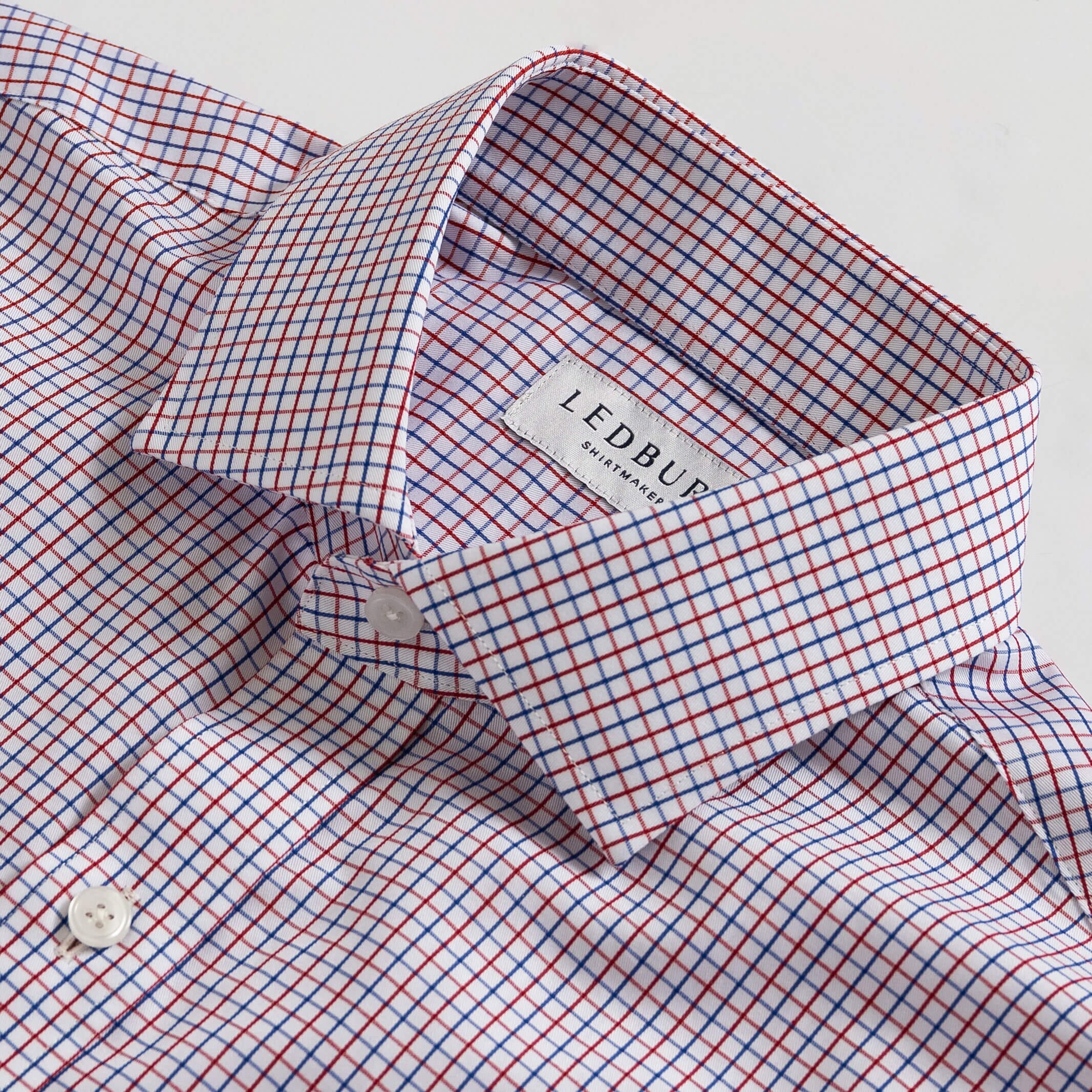 Red check dress shirt with midweight twill collar fabric detail