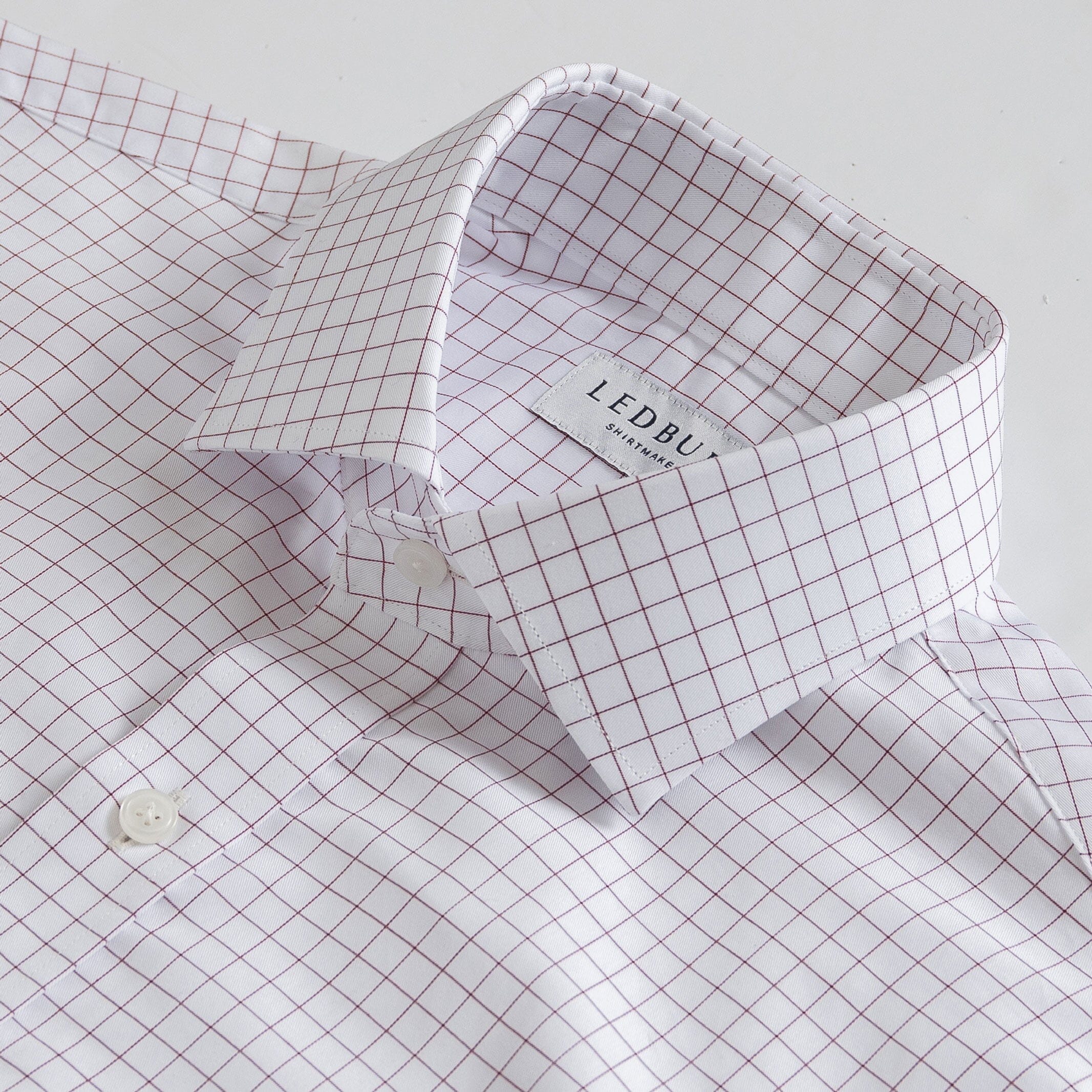 Burgundy windowpane dress shirt with fine twill fabric detail