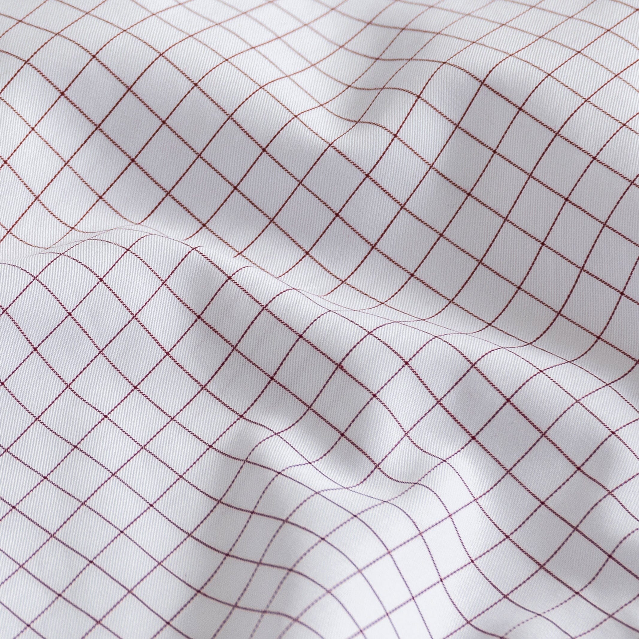 Custom dress shirt burgundy Cliffe windowpane pattern close-up