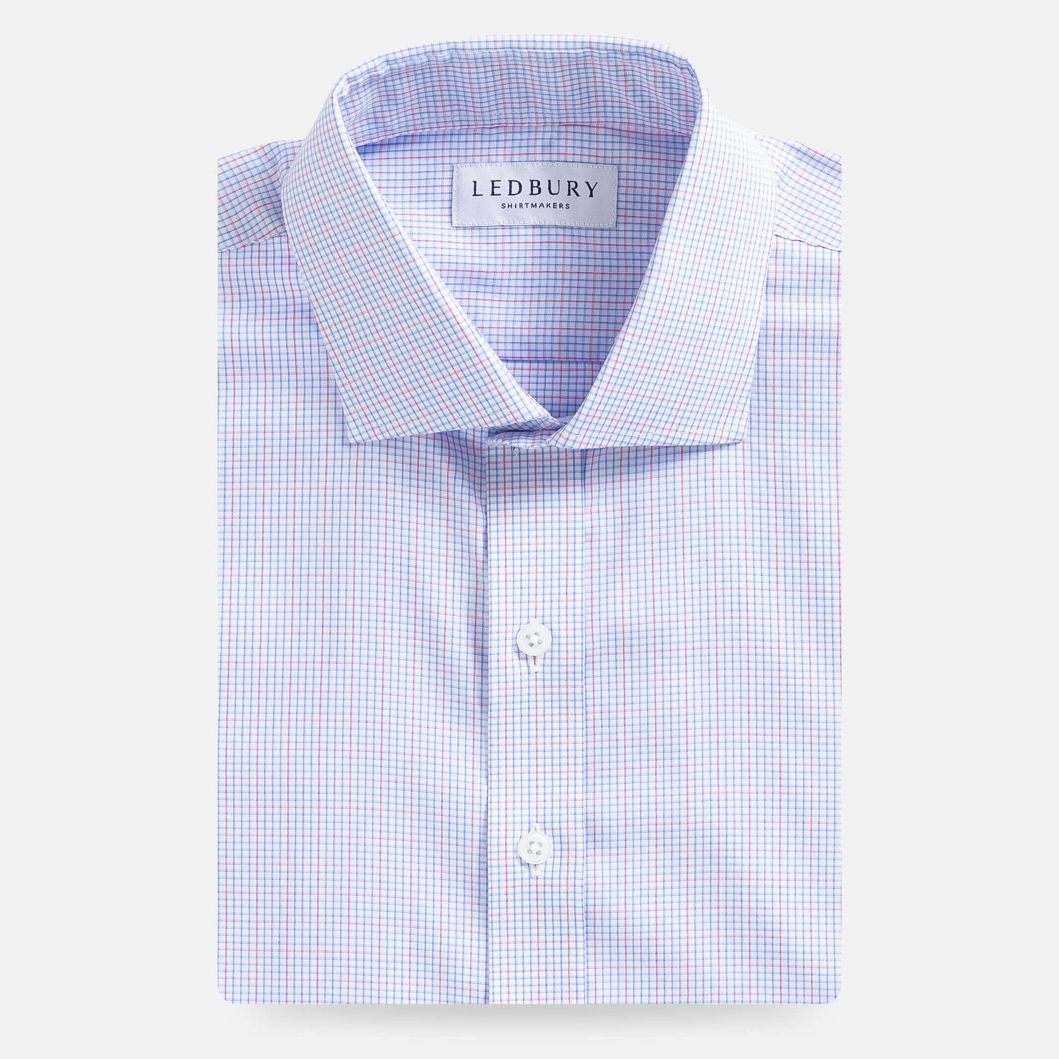 Pink windowpane dress shirt flat lay - Kent micro-twill custom fit