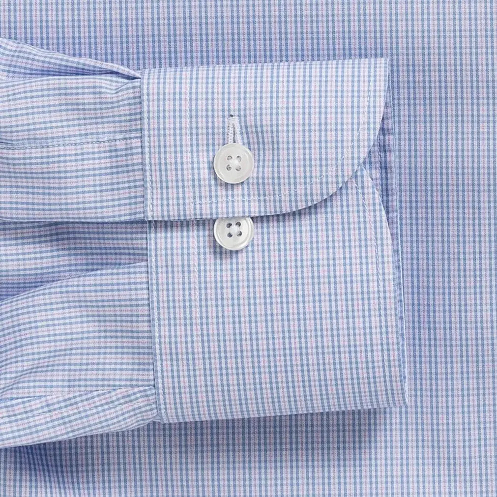Tattersall check shirt sleeve and cuff - light pink Kent micro-twill