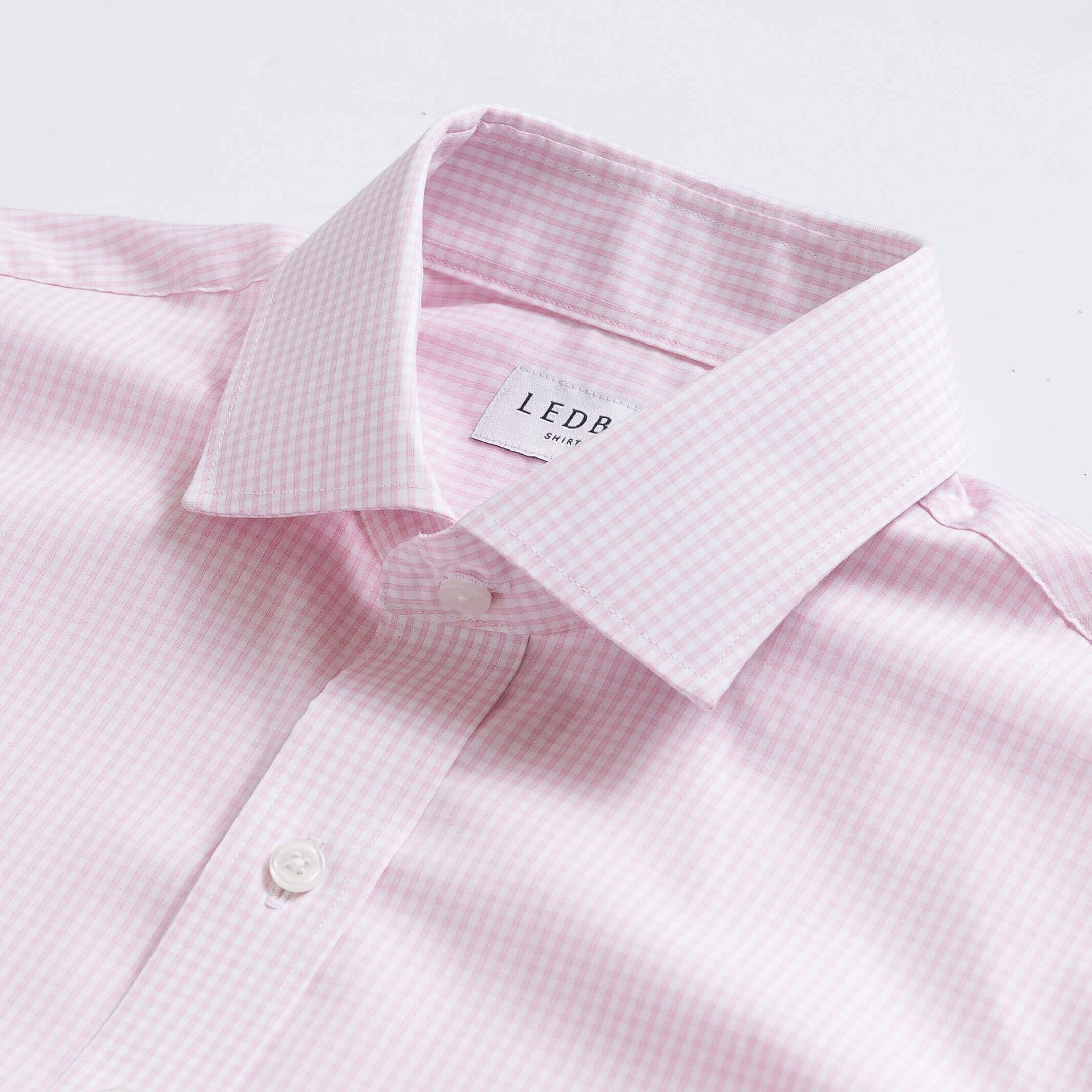 Pink dress shirt collar with gingham check - Kent micro-twill detail