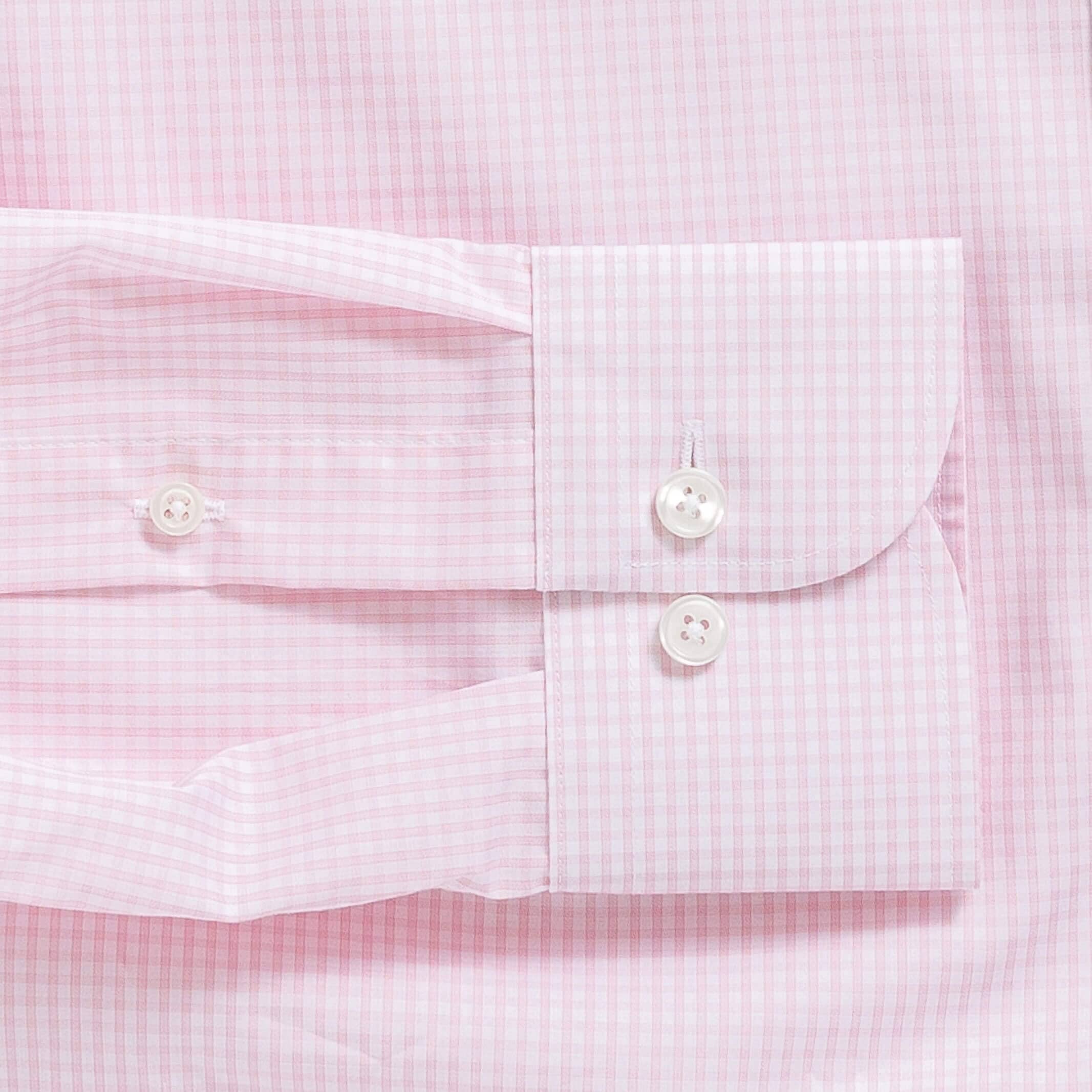 Gingham check shirt sleeve and cuff - pink Kent micro-twill