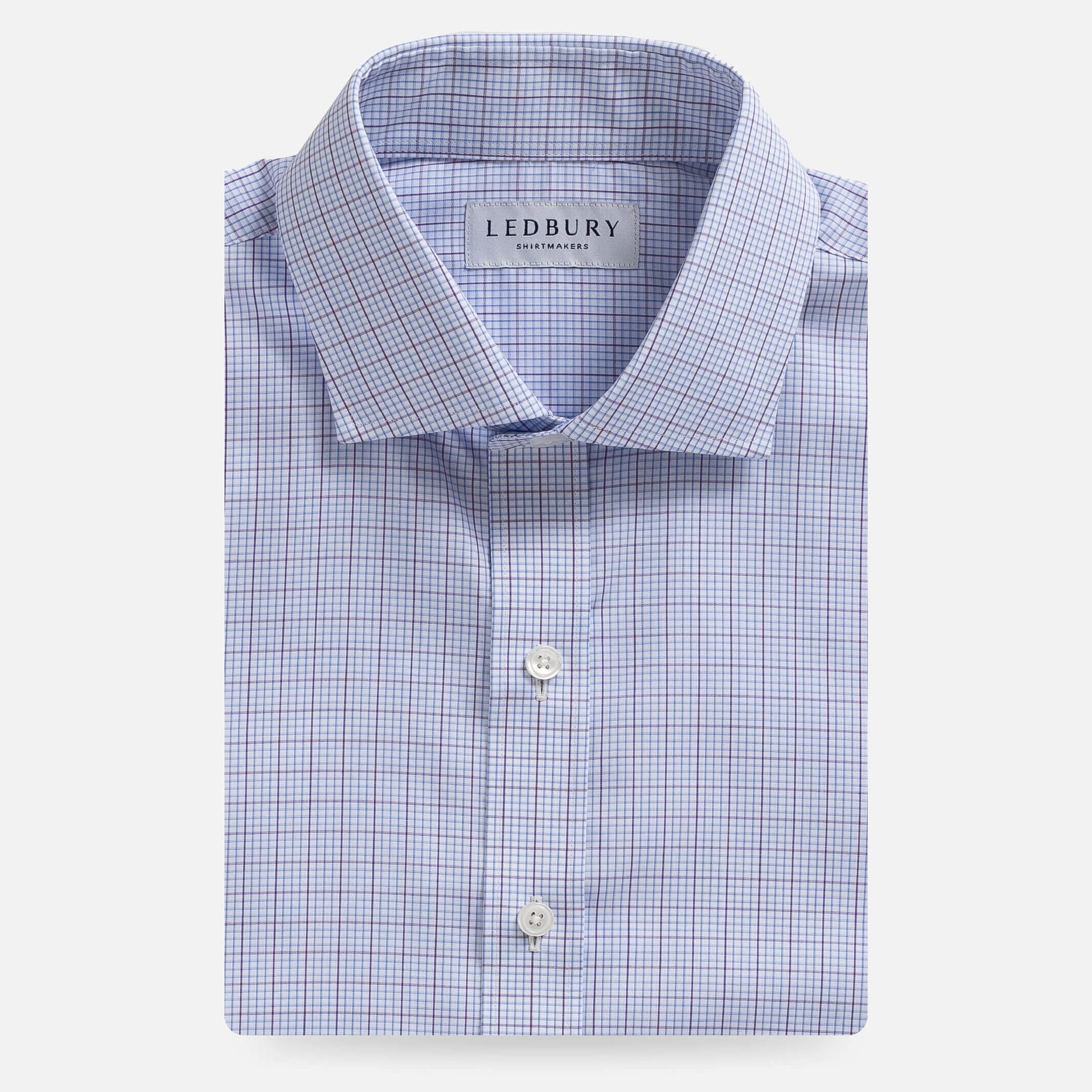 Plum windowpane dress shirt flat lay - Kent micro-twill custom fit
