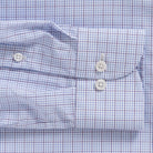 Windowpane check shirt sleeve and cuff - plum Kent micro-twill