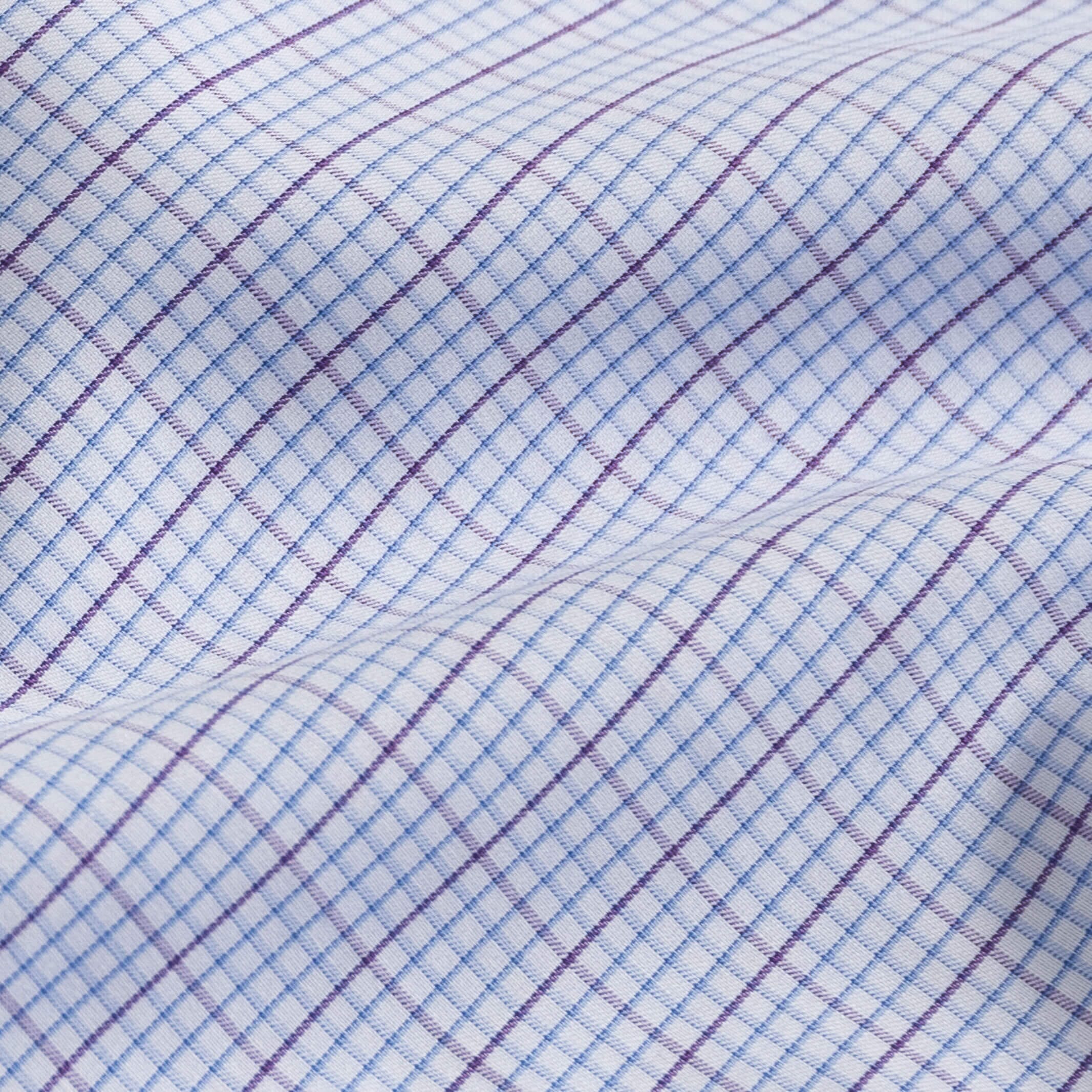 Kent micro-twill fabric close-up - plum windowpane check pattern texture