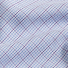 Kent micro-twill fabric close-up - plum windowpane check pattern texture