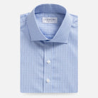 Sky blue check dress shirt flat lay - Kent micro-twill custom fit